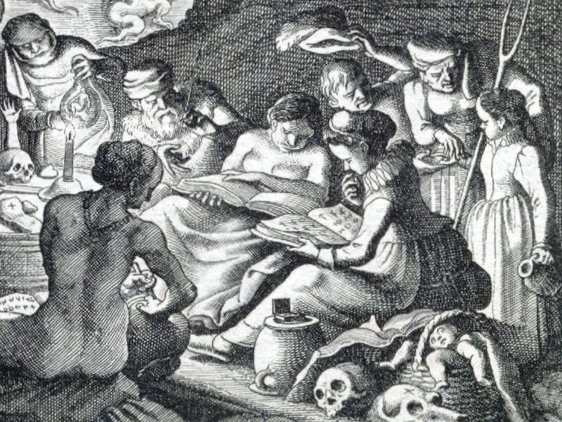 Hexenschule, Matthäus Merian d. Ä. "Zauberey", 1620; Detail<br />Wikimedia Commons