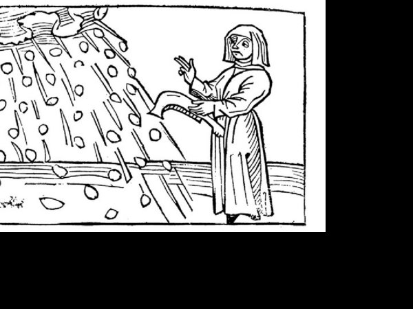 Wetterzauber. Holzschnitt aus: Johann Vintler, Pluemen der Tugend, Augsburg 1486.