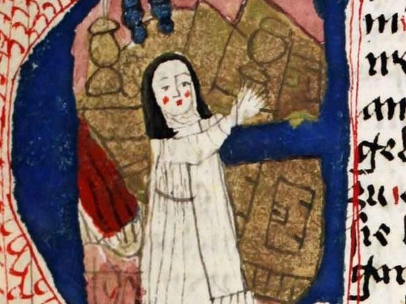 Die Sakristanin. Universitätsbibliothek Leipzig, MS 1548, fol. 34v.